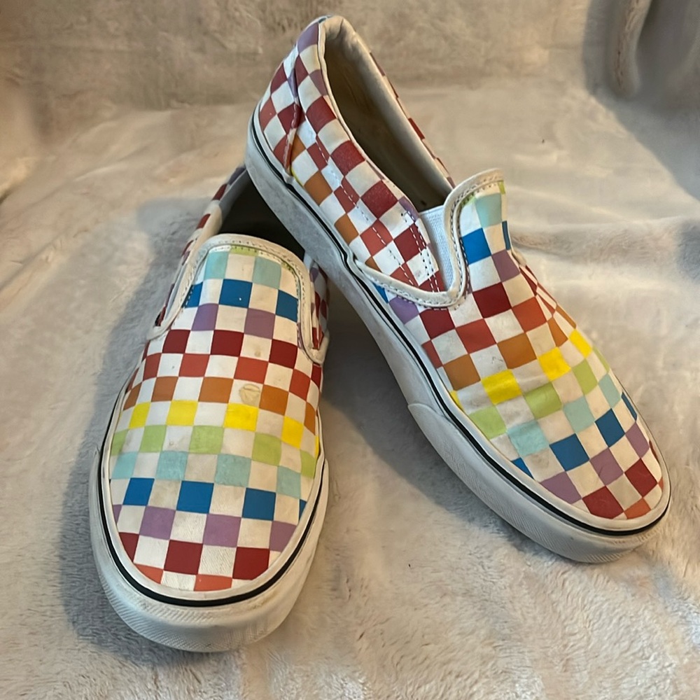 Vans Rainbow Checkerboard Slip On Skate Shoes Size 9 Women 7.5 Men Unisex